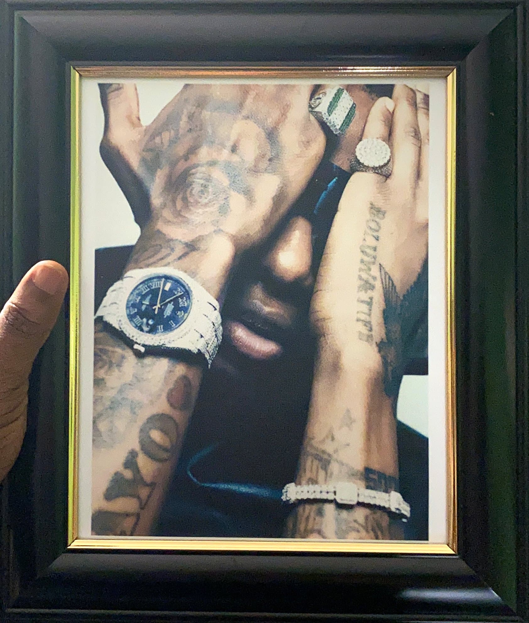 Hands and watch, 12×16 in black frame