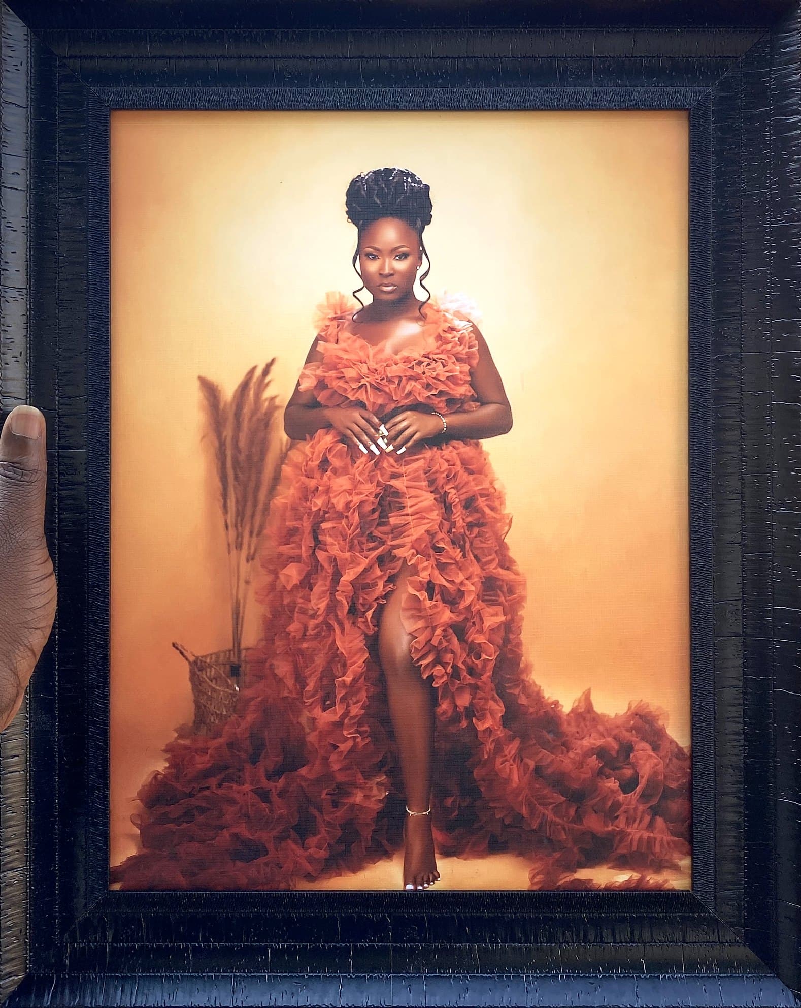 Orange gown portrait, 12×16 in black frame