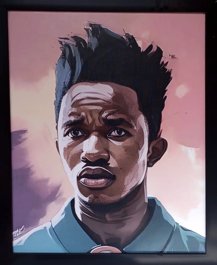Illustrated portrait, 12×16 in black frame