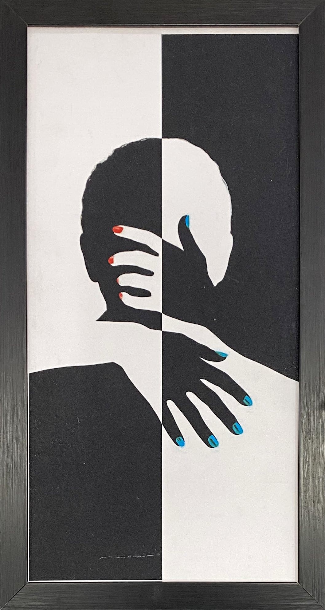 Black and white silhouette, 12×20 in black frame