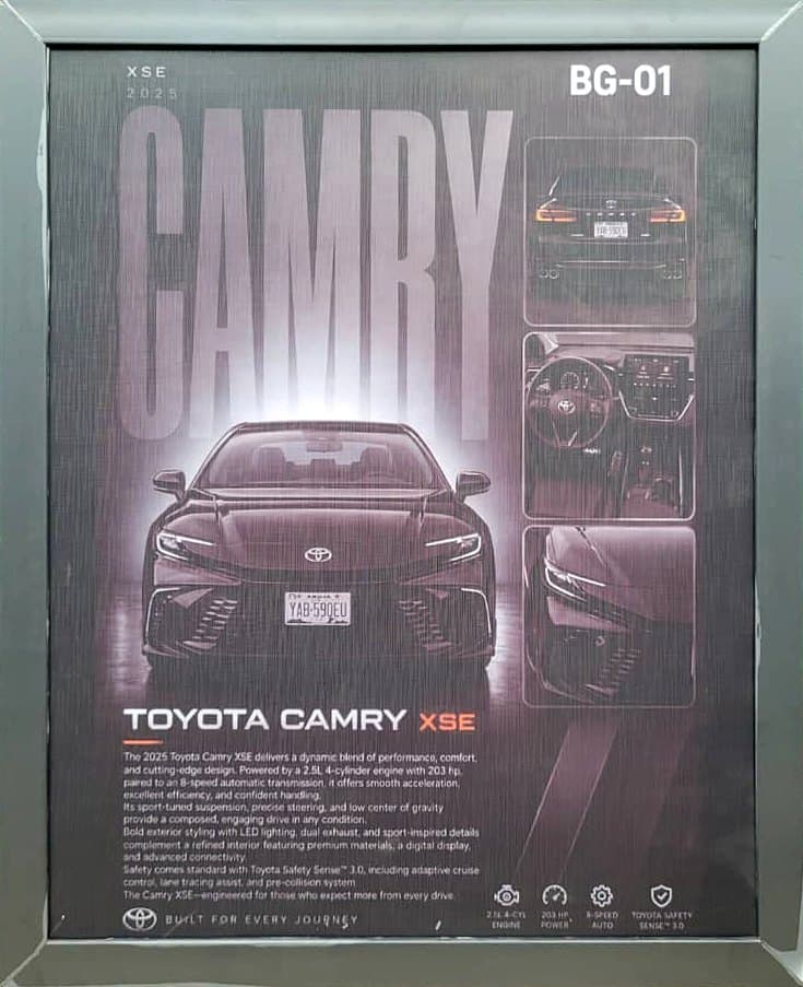 Car spec poster, 16×20 in silver frame