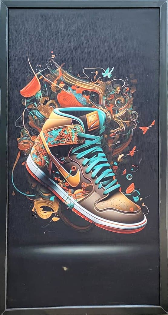 Sneaker art, 18×30 in black frame