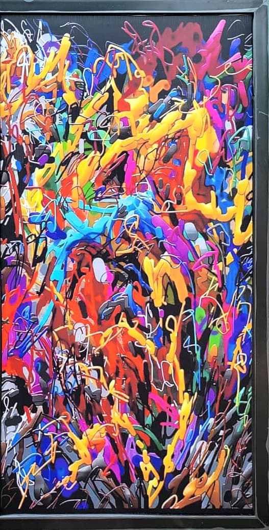Colour abstract, 18×30 in black frame