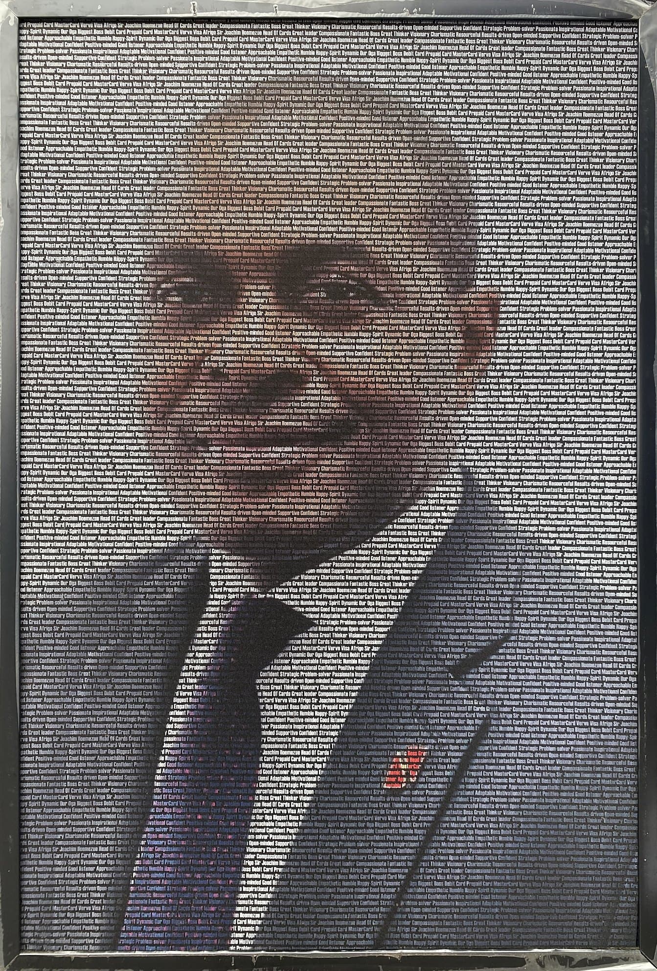 Head of cards tribute, 24×36 in black frame