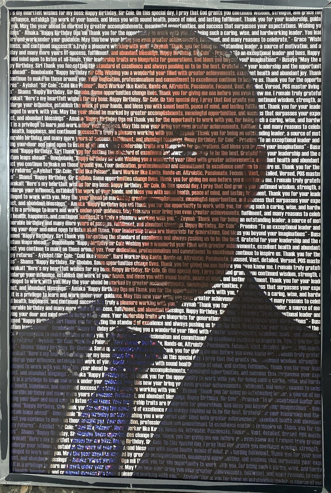 Birthday wishes from the team, 24×36 in silver frame
